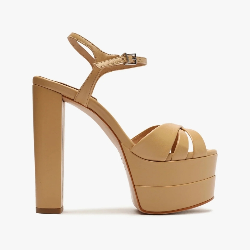 SCHUTZ KEEFA HIGH Ligh Beige Nude Leather Platform Sandals 6